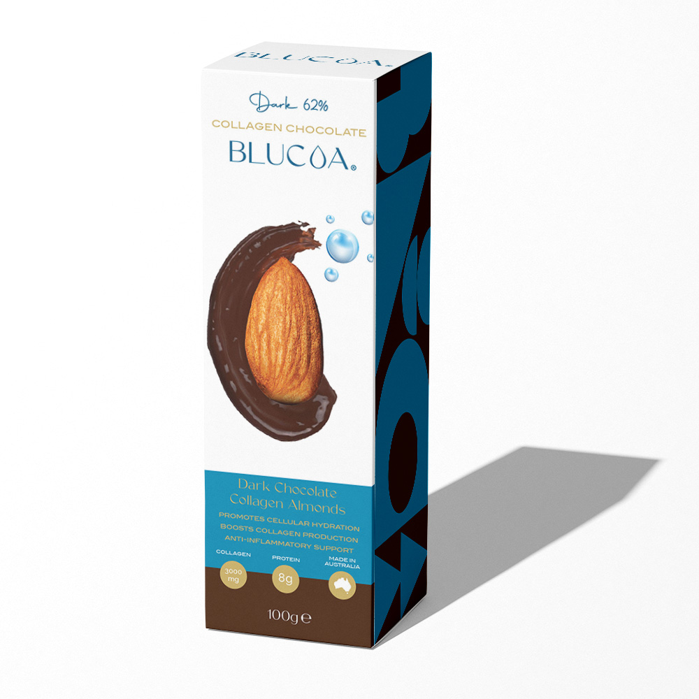 BLUCOA Collagen 62% Dark Chocolate Almonds 100g Box