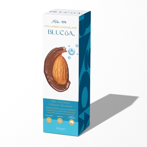 BLUCOA Collagen 40% Milk Chocolate Almonds 100g Box
